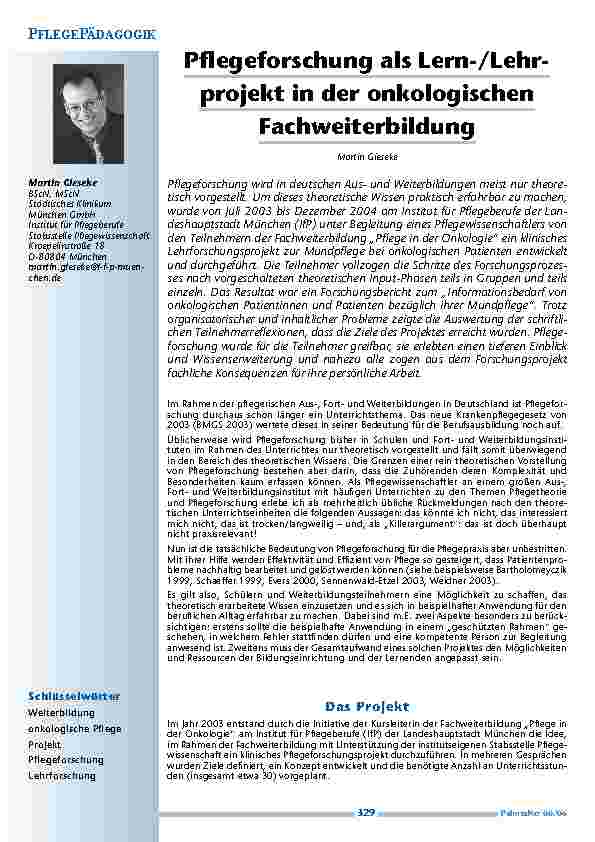 Pflegeforschung als Lern-/Lehrprojekt in der onkologischen Fachweiterbildung