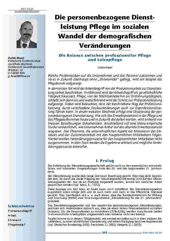 Die personenbezogene Dienstleistung Pflege im sozialen Wandel der demografischen Veränderungen