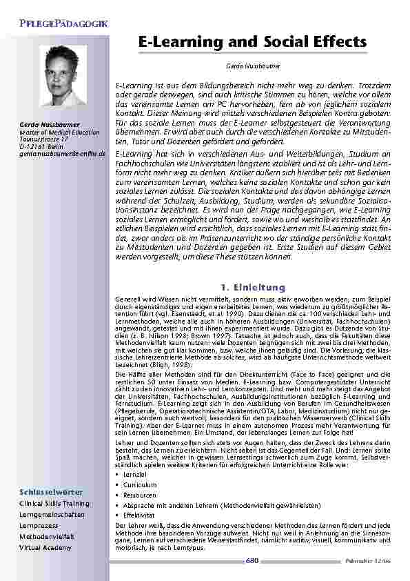 E-Learning and Social Effects