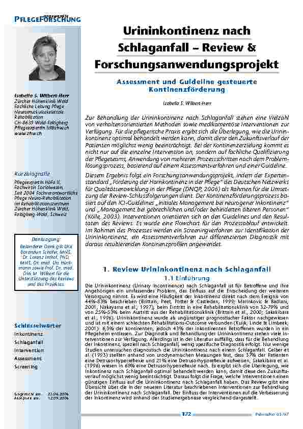 Urininkontinenz nachSchlaganfall – Review und Forschungsanwendungsprojekt