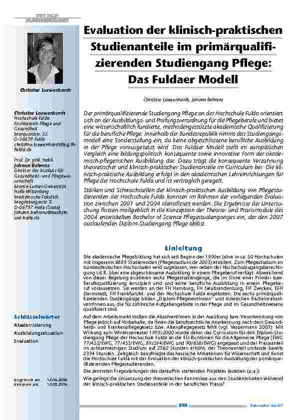 Evaluation der klinisch-praktischenStudienanteile im primärqualifizierendenStudiengang Pflege: Das Fuldaer Modell