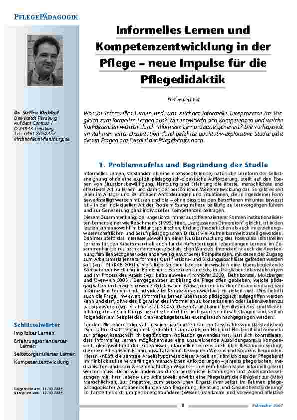 Informelles Lernen undKompetenzentwicklung in derPflege – neue Impulse für diePflegedidaktik