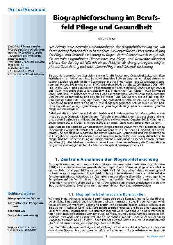 Biographieforschung im Berufsfeld Pflege und Gesundheit