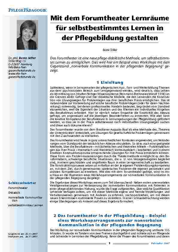 Mit dem Forumtheater Lernräume für selbstbestimmtes Lernen in der Pflegebildung gestalten