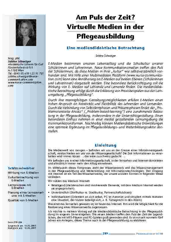 Am Puls der Zeit? Virtuelle Medien in der PflegeausbildungEine mediendidaktische Betrachtung