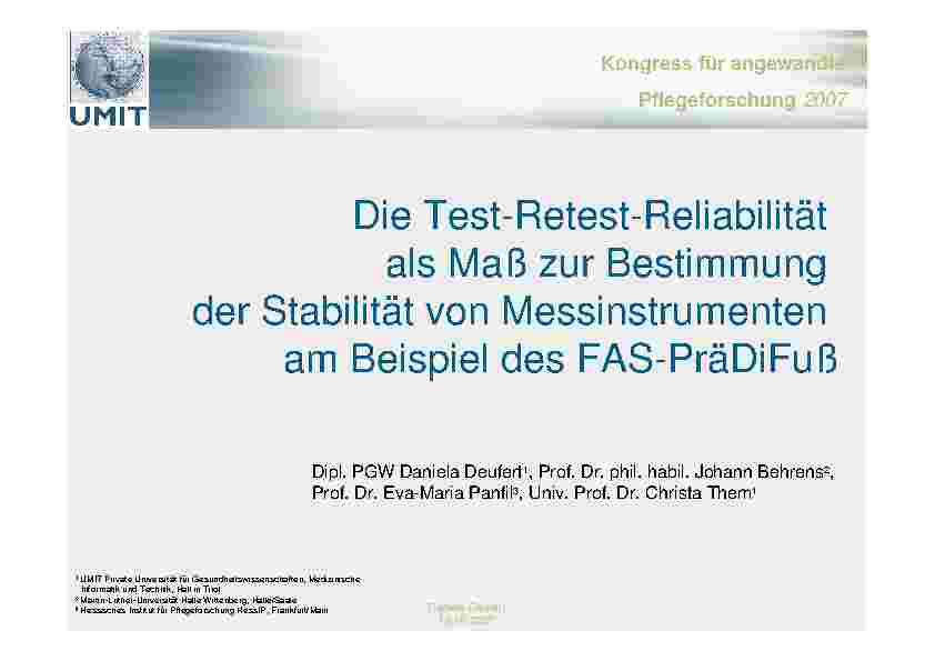 Die Test-Retest-Reliabilität als Maß zur Bestimmung der Stabilität von Messinstrumenten am Beispiel des FAS-PräDiFuß