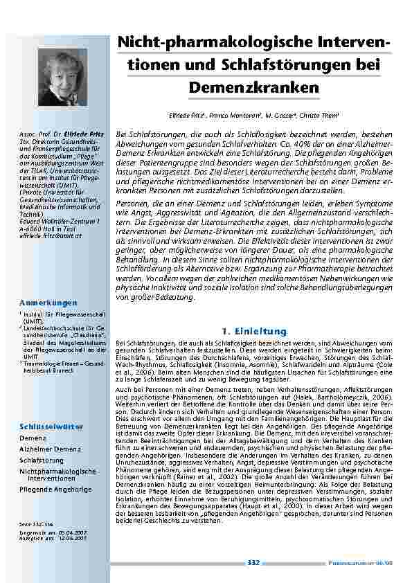 Nicht-pharmakologische Interventionenund Schlafstörungen beiDemenzkranken