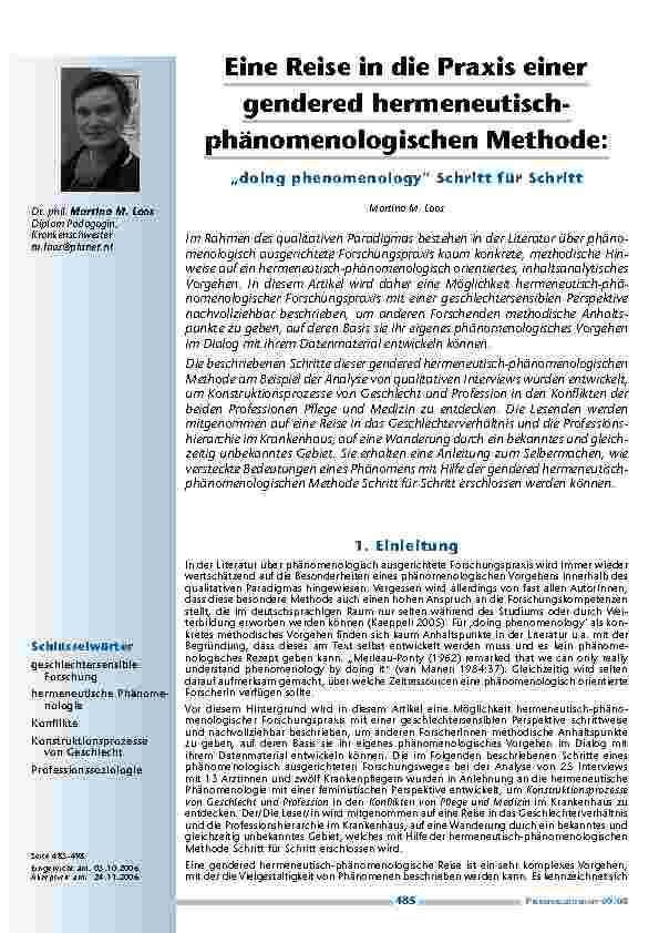 Eine Reise in die Praxis einer gendered hermeneutisch-phänomenologischen Methode: „doing phenomenology“ Schritt für Schritt