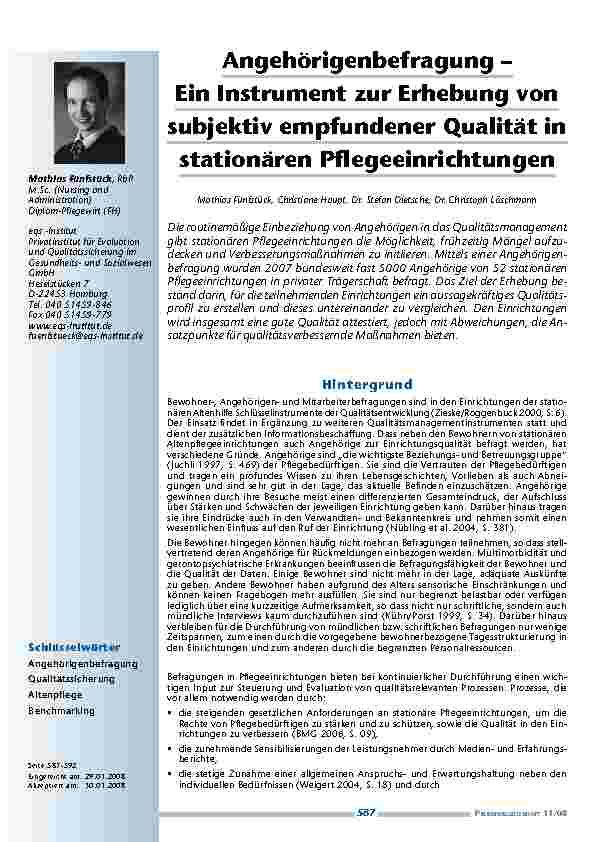 Angehörigenbefragung – Ein Instrument zur Erhebung von subjektiv empfundener Qualität in stationären Pflegeeinrichtungen