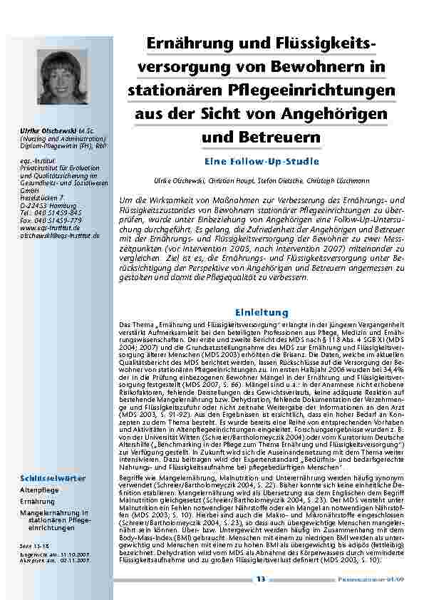 Ernährung und Flüssigkeitsversorgung von Bewohnern in stationären Pflegeeinrichtungen aus der Sicht von Angehörigen und Betreuern – Eine Follow-Up-Studie
