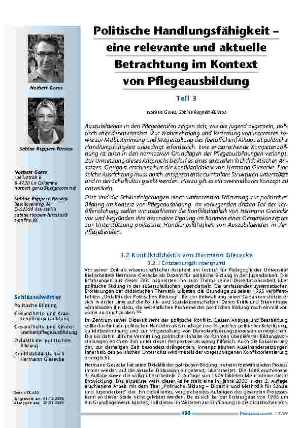 Politische Handlungsfähigkeit – eine relevante und aktuelle Betrachtung im Kontext von Pflegeausbildung. Teil 3