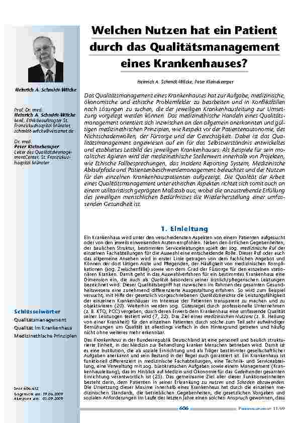 Welchen Nutzen hat ein Patient durch das Qualitätsmanagement eines Krankenhauses?