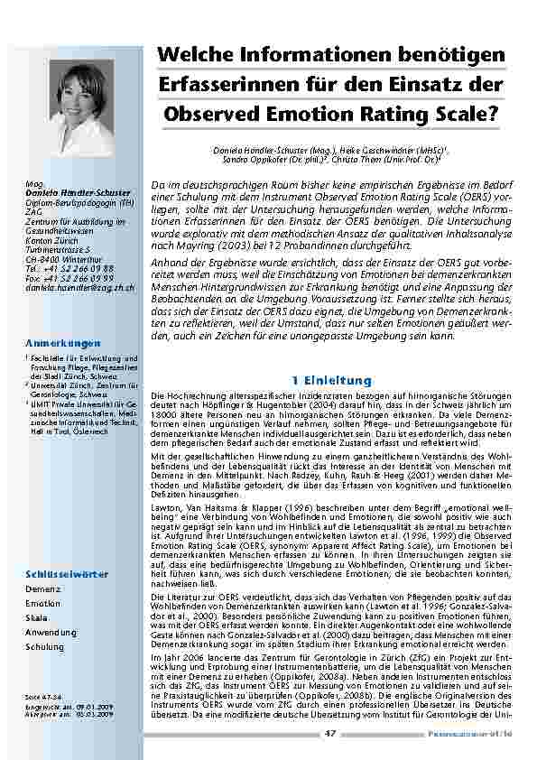 Welche Informationen benötigen Erfasserinnen für den Einsatz der Observed Emotion Rating Scale?