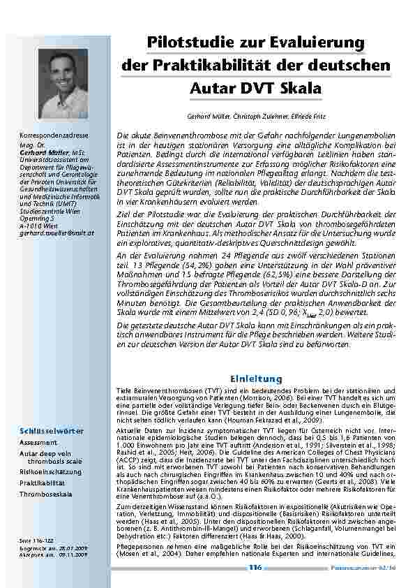 Pilotstudie zur Evaluierung der Praktikabilität der deutschen Autar DVT Skala