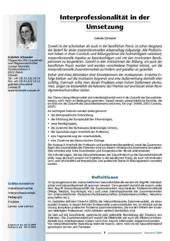 Interprofessionalit und auml;t in der Umsetzung