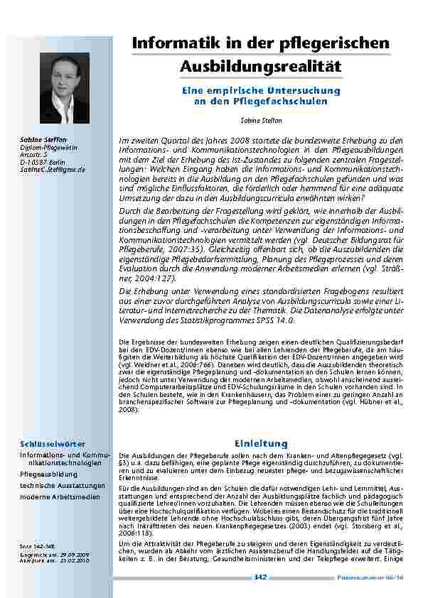 Informatik in der pflegerischen Ausbildungsrealität – Eine empirische Untersuchung an den Pflegefachschulen
