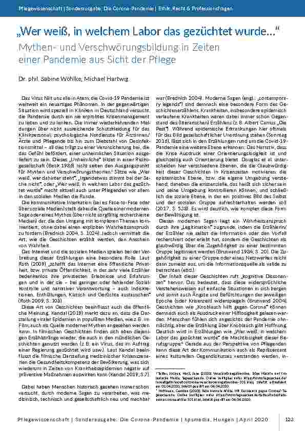 „Wer weiß, in welchem Labor das gezüchtet wurde…“ Mythenund Verschwörungsbildung in Zeiten einer Pandemie aus Sicht der Pflege