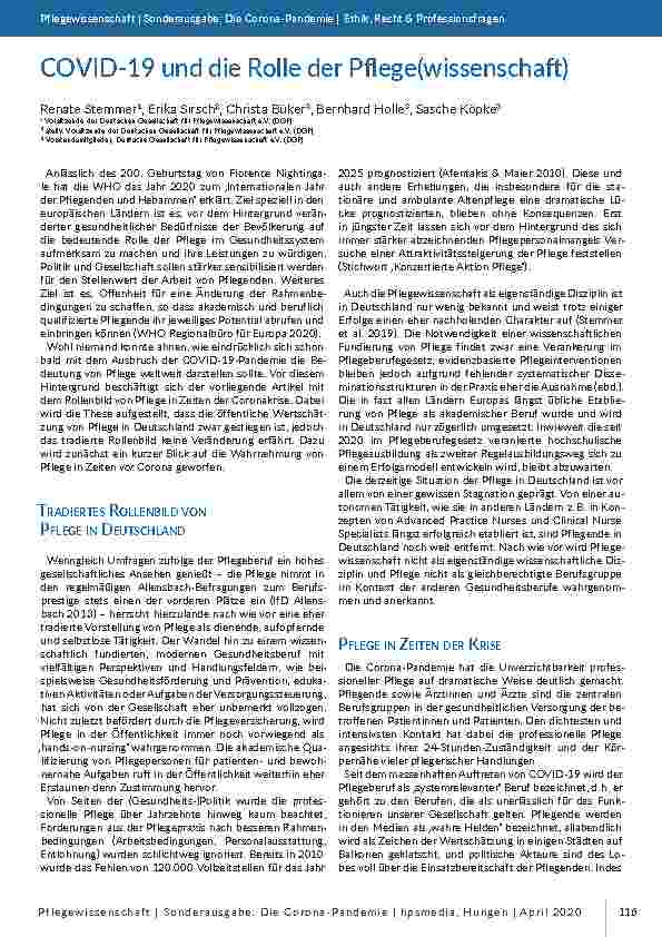 COVID-19 und die Rolle der Pflege(wissenschaft)