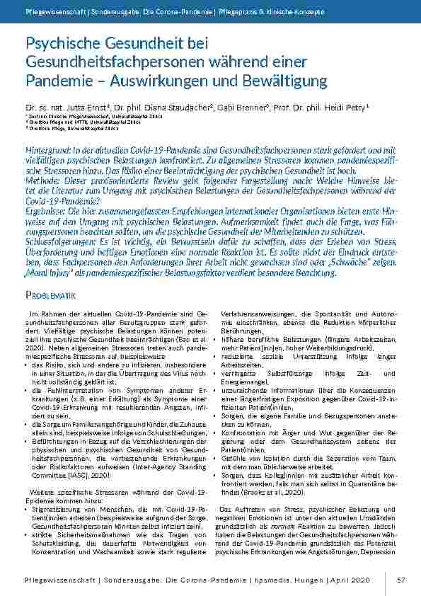 Psychische Gesundheit bei Gesundheitsfachpersonen während einer Pandemie – Auswirkungen und Bewältigung