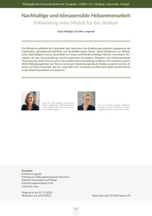 [doc_571003] Nachhaltige und klimasensible Hebammenarbeit Entwicklung eines Moduls für das Studium