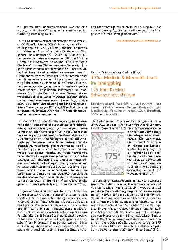 [doc_207068] 175a. Medizin & Menschlichkeit im Innergebirg 175 Jahre Kardinal Schwarzenberg Klinikum