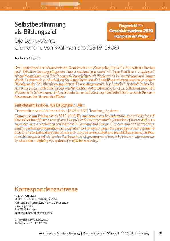 [doc_203159] Selbstbestimmung als Bildungsziel. Andrea Windisch: Die Lehrsysteme Clementine von Wallmenichs (1849-1908)