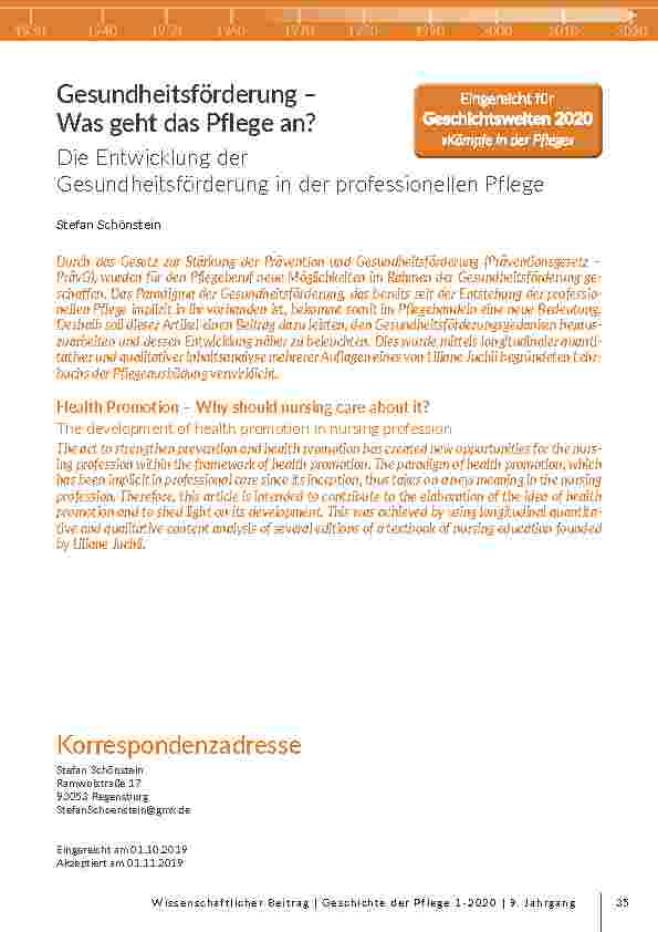 Gesundheitsförderung – Was geht das Pflege an? Die Entwicklung der Gesundheitsförderung in der professionellen Pflege