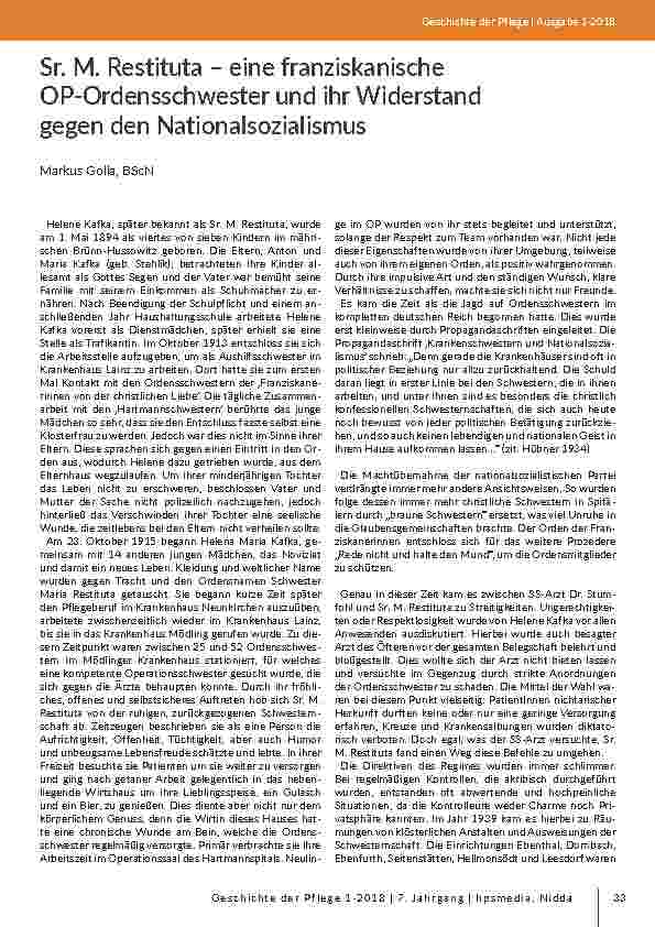 Sr. M. Restituta – eine franziskanische OP-Ordensschwester und ihr Widerstand gegen den Nationalsozialismus
