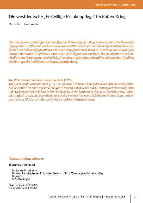 Die westdeutsche „Freiwillige Krankenpflege“ im Kalten Krieg