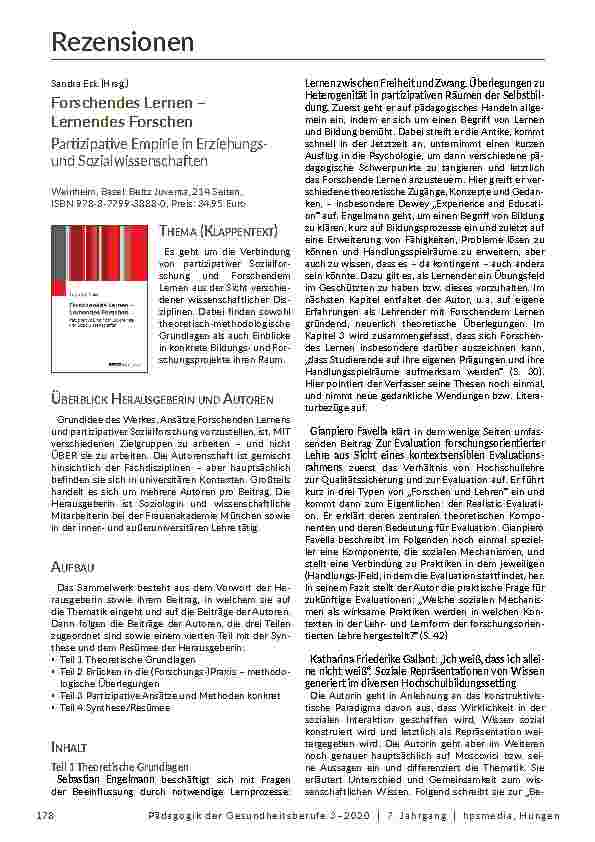 Forschendes Lernen – Lernendes Forschen: Partizipative Empirie in Erziehungsund Sozialwissenschaften