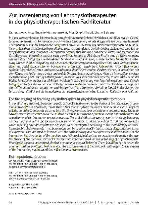 Zur Inszenierung von Lehrphysiotherapeuten in der physiotherapeutischen Fachliteratur