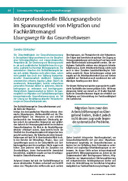 Interprofessionelle Bildungsangebote im Spannungsfeld von Migration und Fachkräftemangel Lösungswege für das Gesundheitswesen