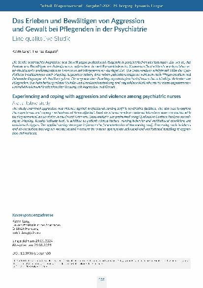 [doc_317945] Das Erleben und Bewältigen von Aggression und Gewalt bei Pflegenden in der Psychiatrie: Eine qualitative Studie