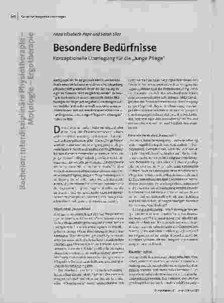 Besondere Bedürfnisse. Konzeptionelle Überlegungen für die „Junge Pflege“