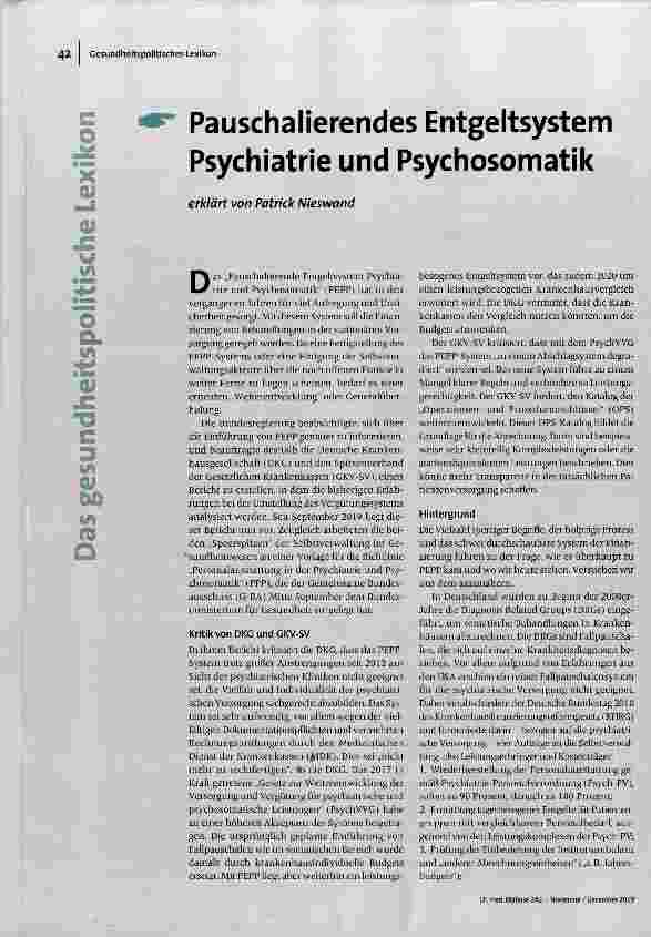 Pauschalierendes Entgeltsystem Psychiatrie und Psychosomatik