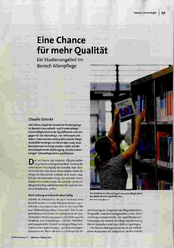 Eine Chance für mehr Qualität Ein Studienangebot im Bereich Altenpflege