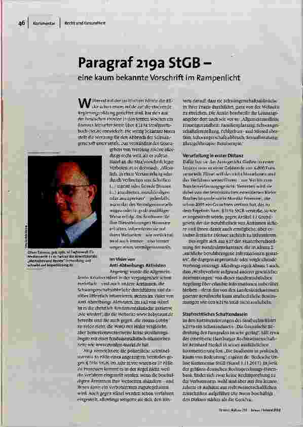Paragraf 219a StGB eine kaum bekannte Vorschrift im Rampenlicht