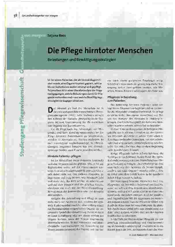 Die Pflege hirntoter Menschen