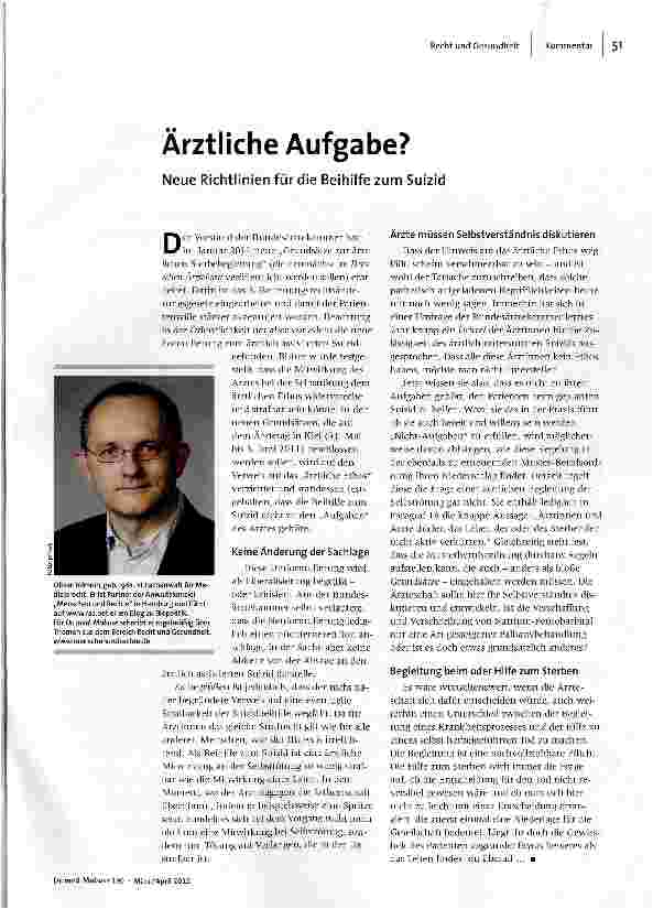 Ärztliche Aufgabe?Neue Richtlinien für die Beihilfe zum Suizid