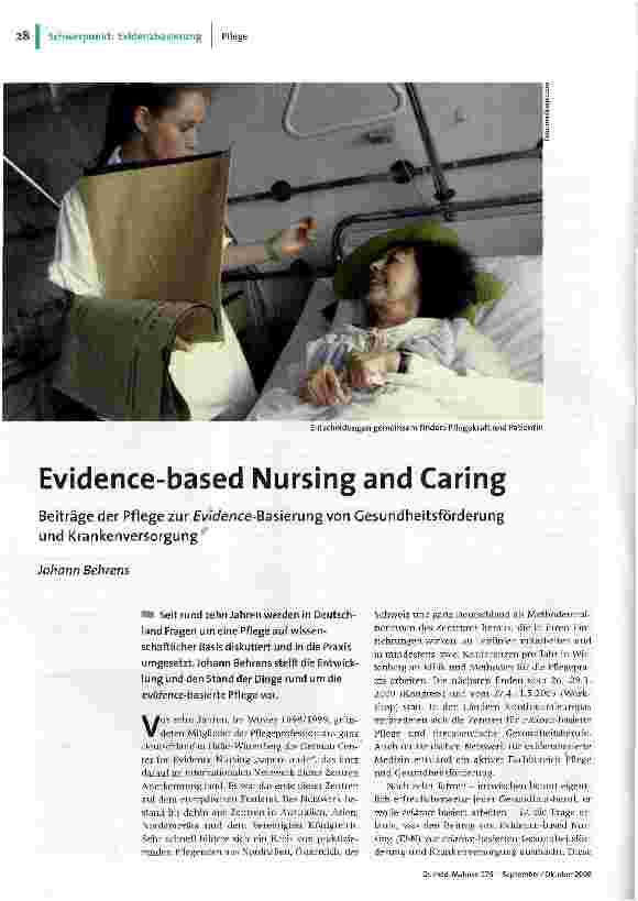 Evidence-based Nursing and CaringBeiträge der Pflege zur evidence-Basierung von Gesundheitsförderung und Krankenversorgung