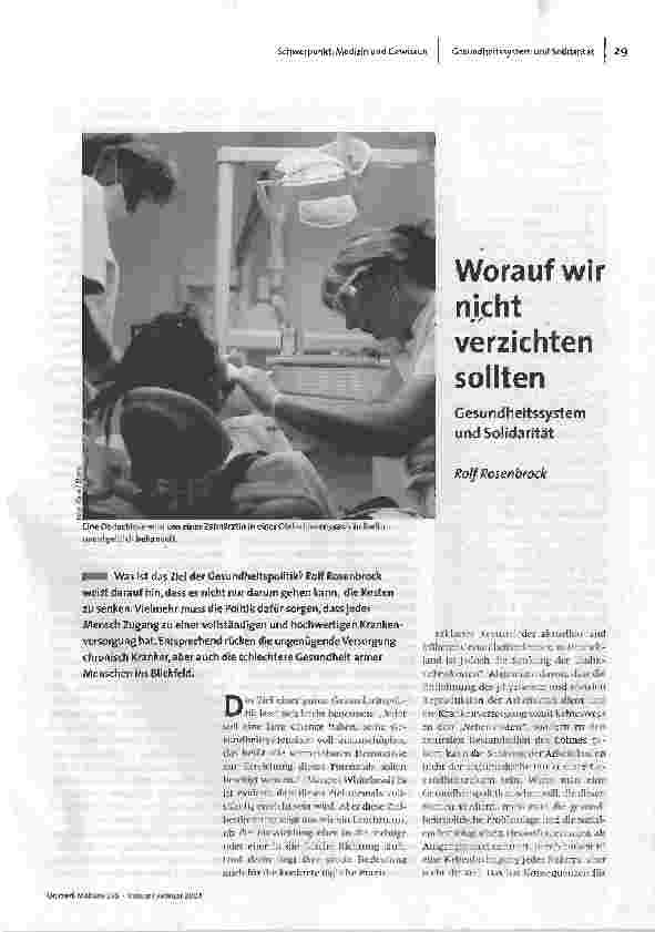 Worauf wir nicht verzichten sollten Gesundheitssystem und Solidarität