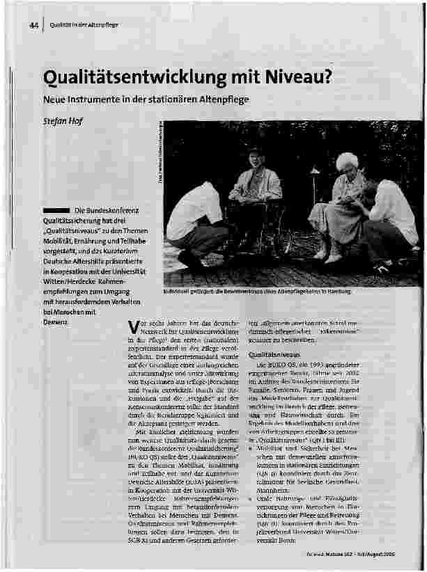 Qualitätsentwicklung mit Niveau?Neue Instrumente in der stationären Altenpflege