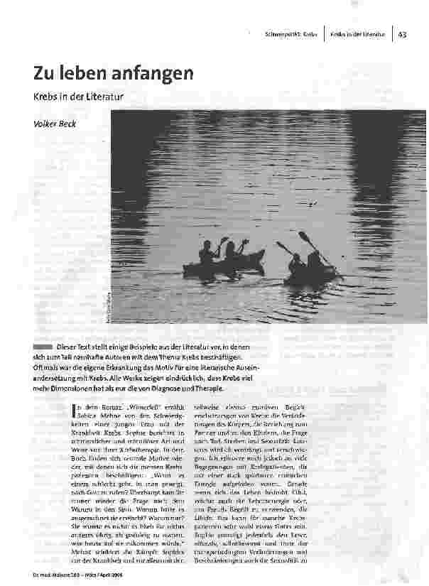 Zu leben anfangen Krebs in der Literatur