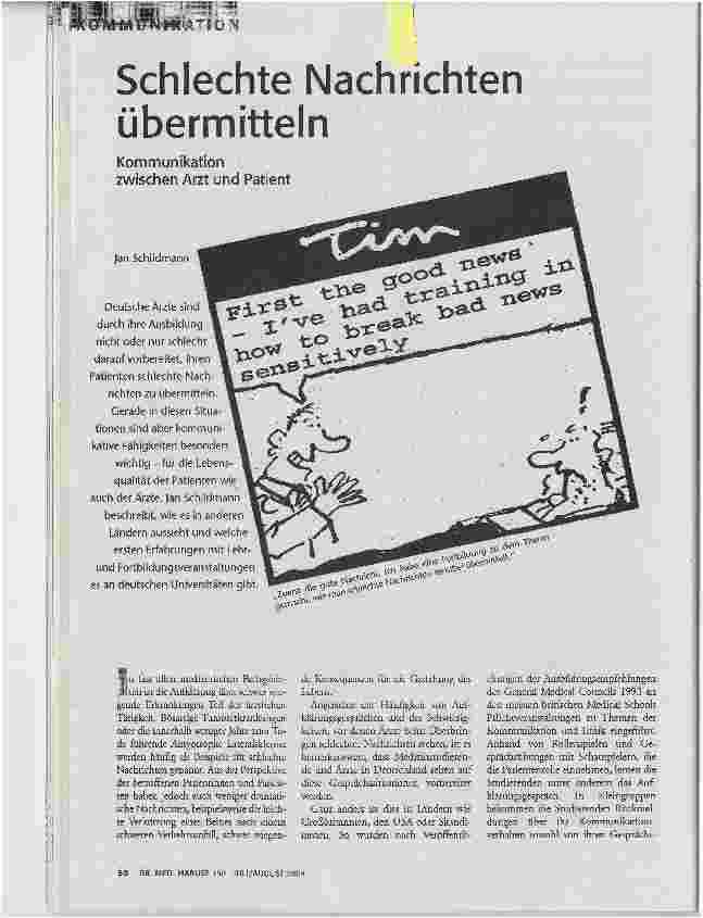 Schlechte Nachrichten übermittelnKommunikation zwischen Arzt und Patient