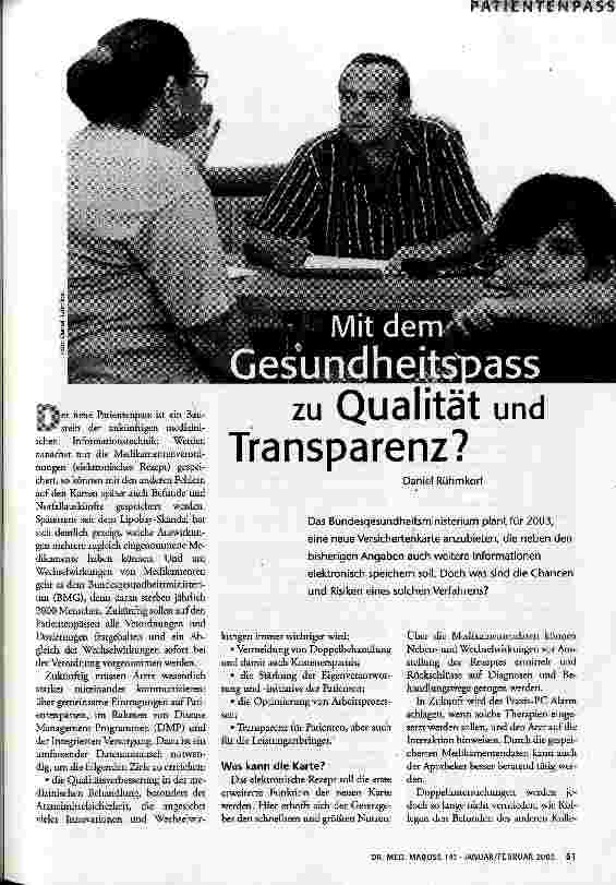 Mit dem Gesundheitspass zu Qualität und Transparenz?