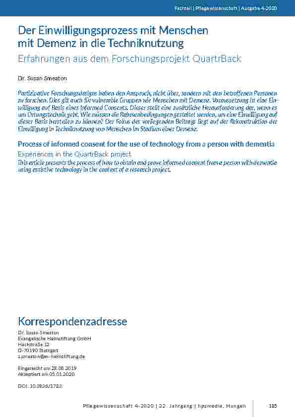 Der Einwilligungsprozess mit Menschen mit Demenz in die Techniknutzung. Erfahrungen aus dem Forschungsprojekt QuartrBack.