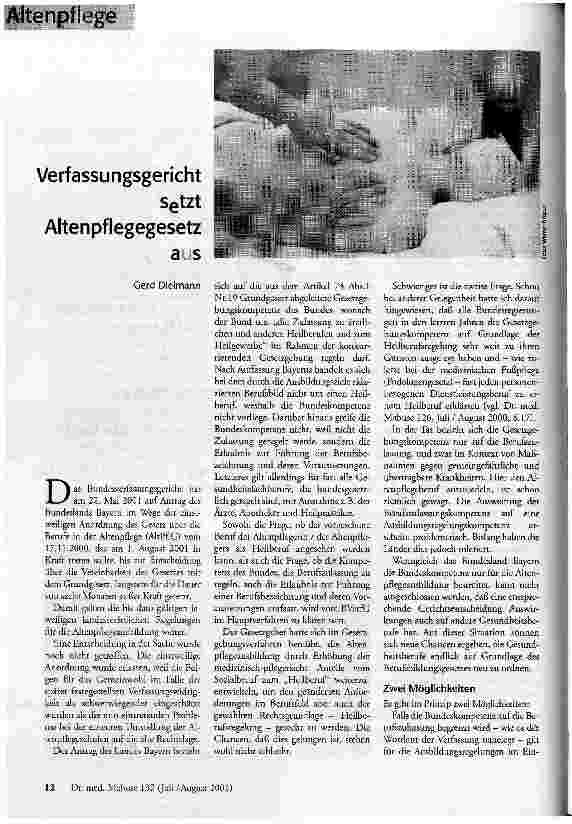 Verfassungsgericht setzt Altenpflegegesetz aus