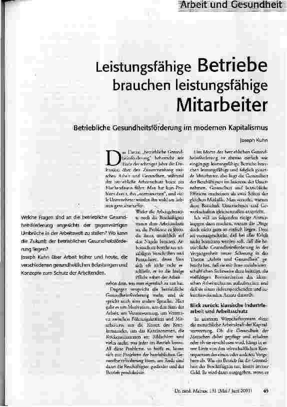 Leistungsfähige Betriebe brauchen leistungsfähige Mitarbeiter Betriebliche Gesundheitsförderung im modernen Kapitalismus