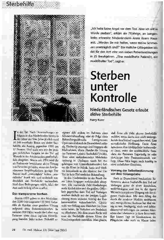 Sterben unter Kontrolle Niederländisches Gesetz erlaubt aktive Sterbehilfe