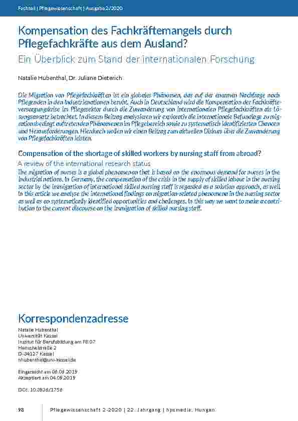 Kompensation des Fachkräftemangels durch Pflegefachkräfte aus dem Ausland? Ein Überblick zum Stand der internationalen Forschung
